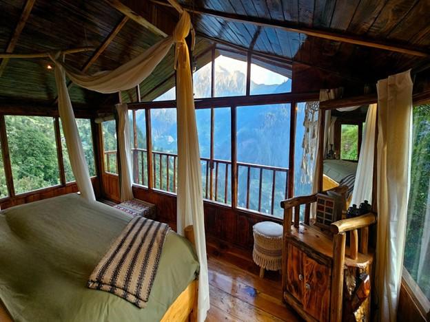 Parvati's Lap Hostel and Villa parvati valley, kasol, Himalayas - Sunrise light on snow-capped peaks from the villa, Himachal Pradesh.